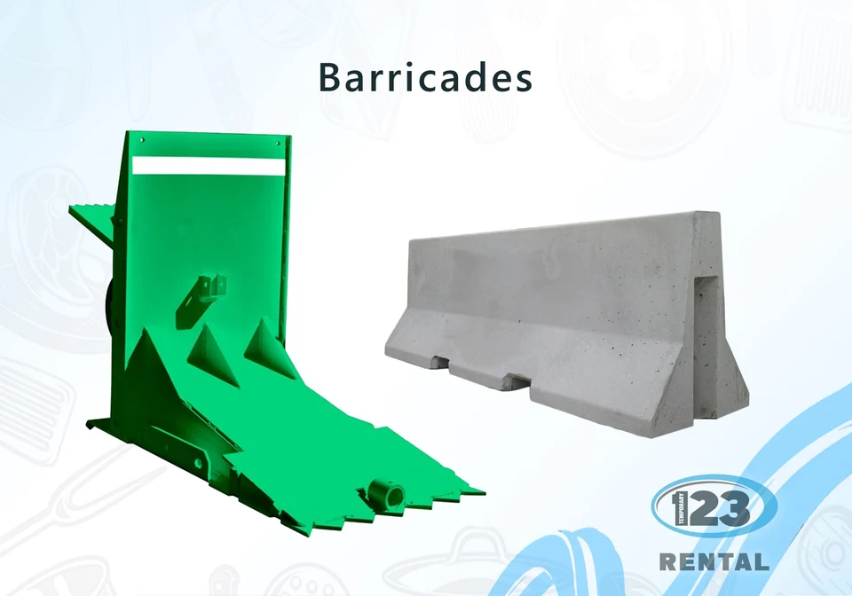 Catalogue reference showing plastic and concrete barricades
