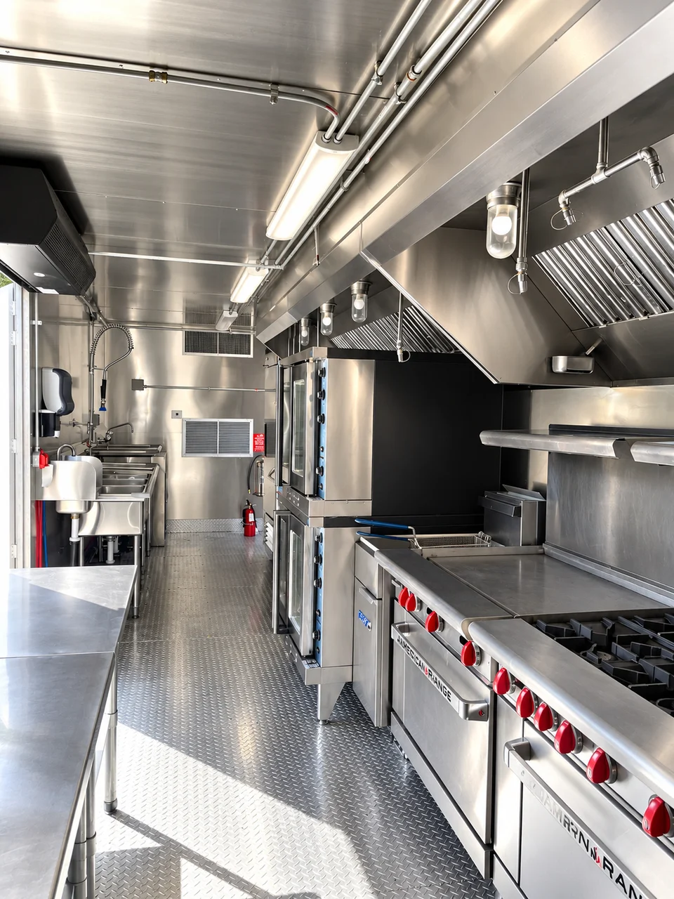Cooking line inside the combination kitchen trailer